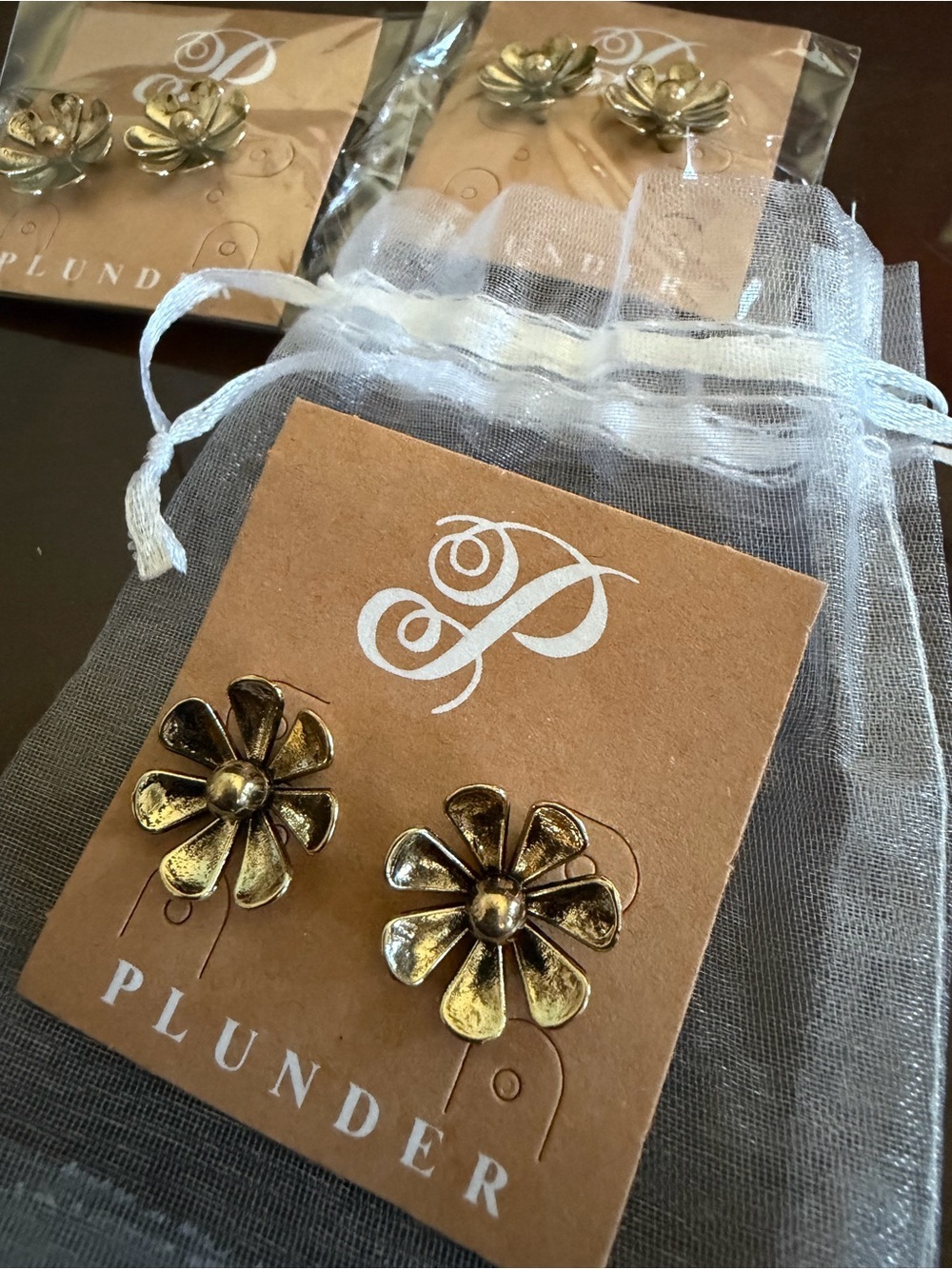 Plunder Gold Floral Petal Stud Earrings